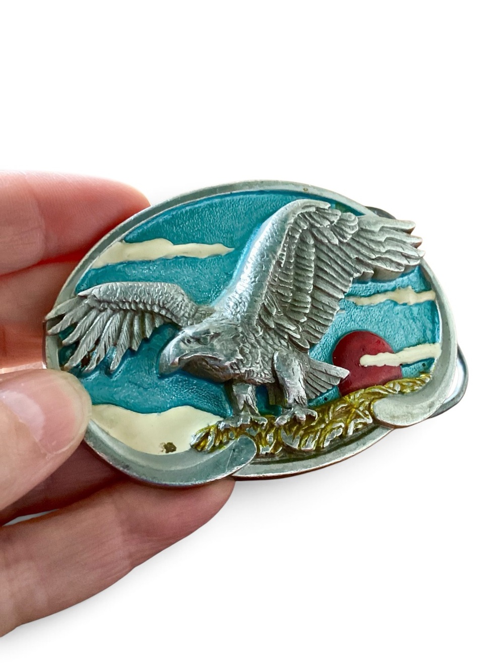 Vintage 1988 Eagle Enamel Belt Buckle Great American Buckle Company Serial #1864